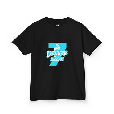 Kids That City 7 Light Blue Just Deliver Success Tee black shirt with blue graphic design