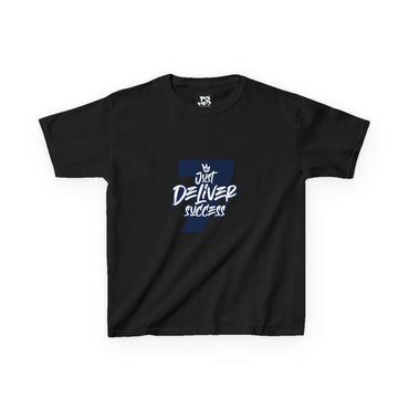 Kids That City 7 Navy Just Deliver Success Tee featuring stylish design on a black short sleeve shirt.