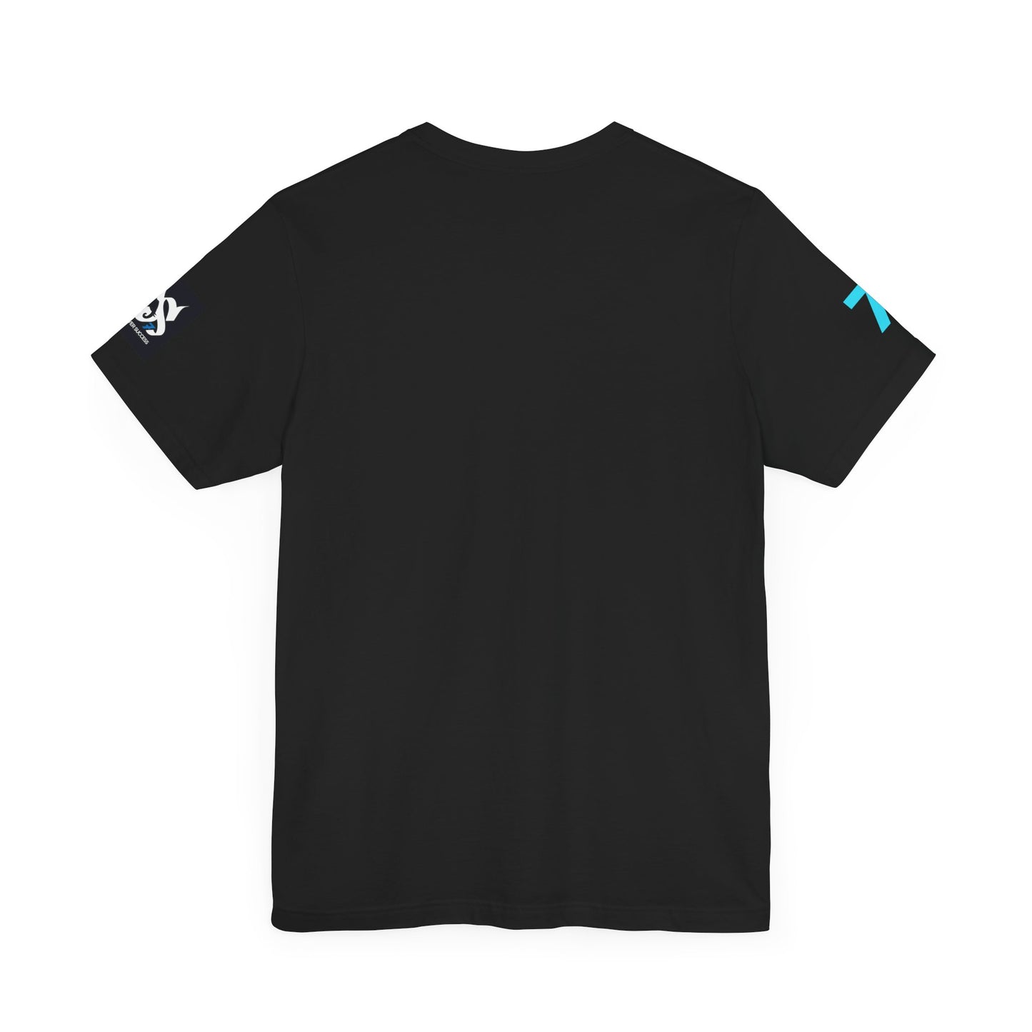 Back view of a black t-shirt from the Just Deliver Success Light Blue That City 7 Summer Collection.