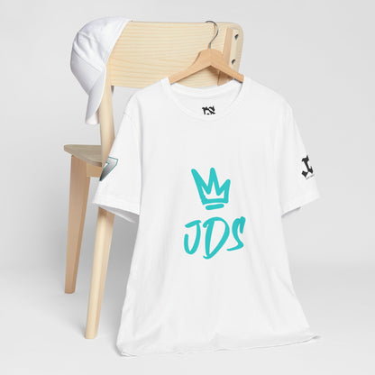 Just Deliver Success Blue Combo That City 7 Summer Collection featuring a white t-shirt with JDS logo on a chair.