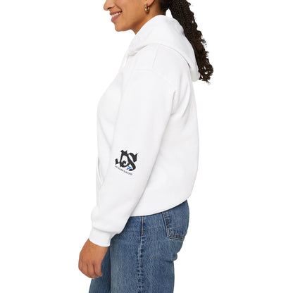 Unisex Hoodie - Just Deliver Success Da Desert Collection displayed on a model from the side, featuring a white design.
