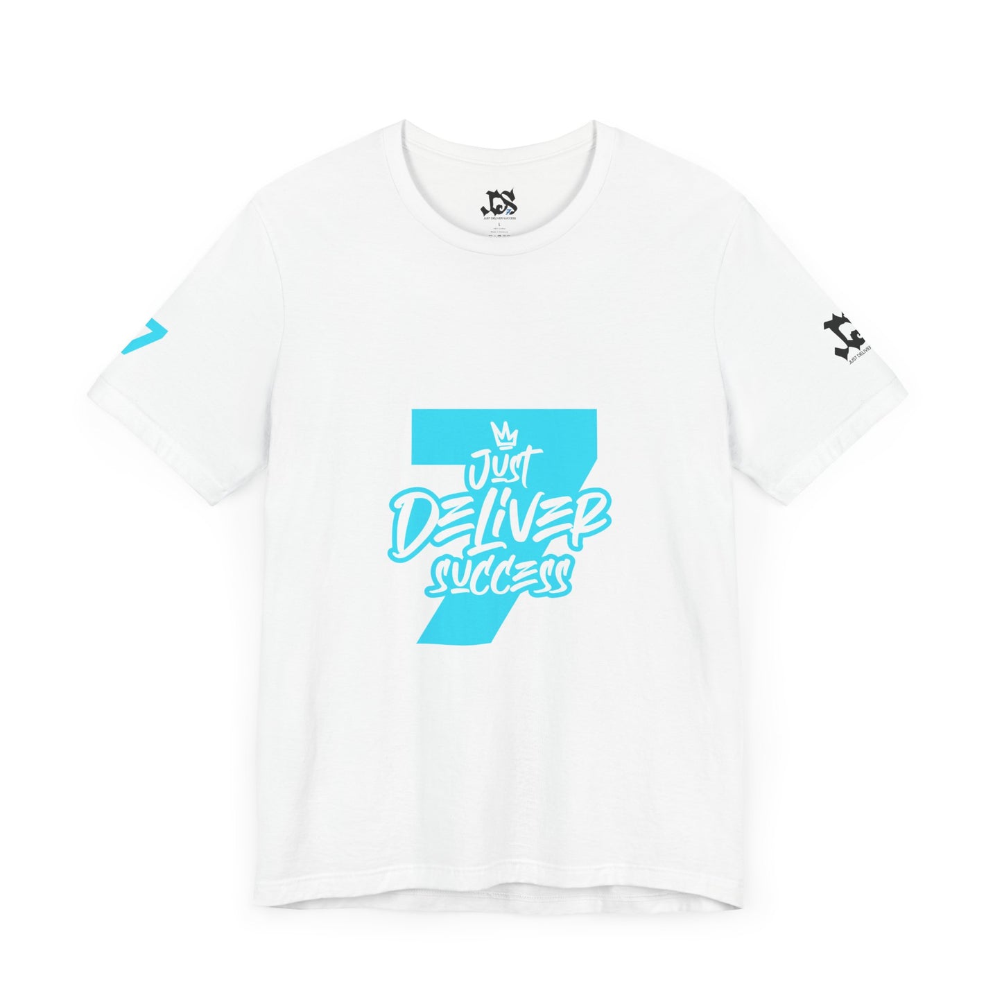 Just Deliver Success Light Blue That City 7 Summer Collection graphic t-shirt in white with blue design.