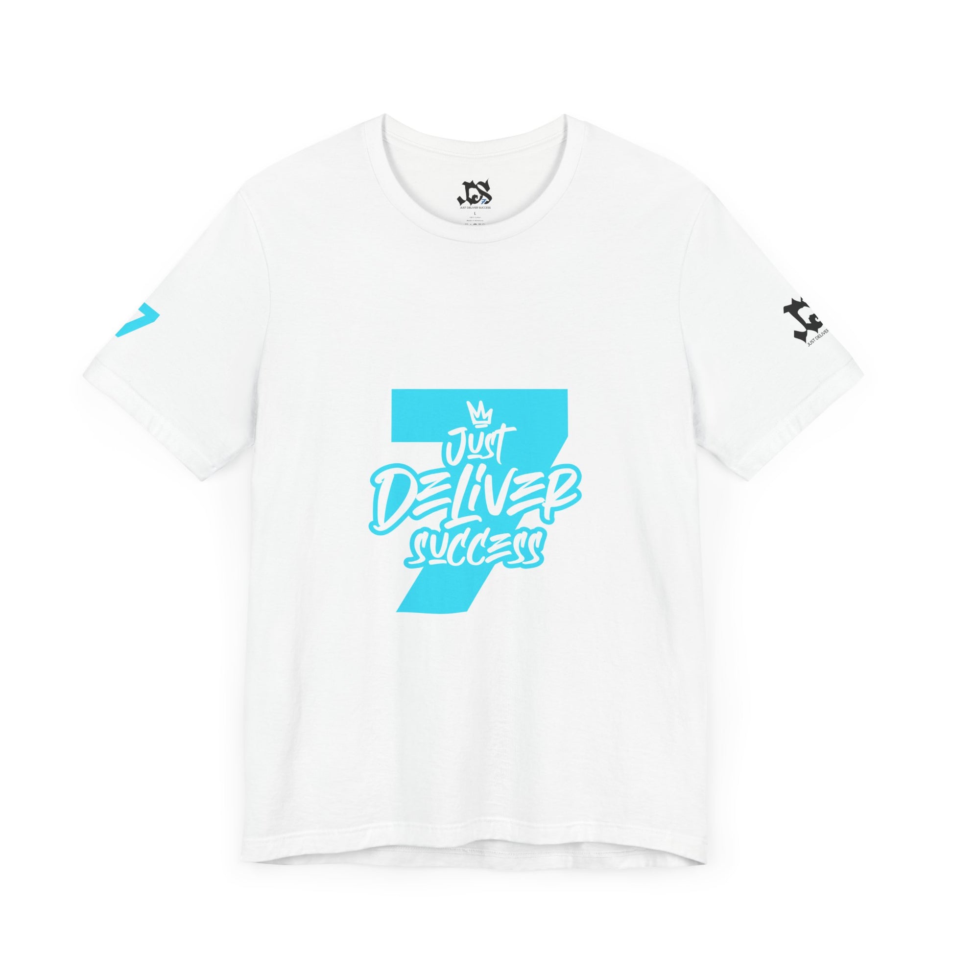 Just Deliver Success Light Blue That City 7 Summer Collection graphic t-shirt in white with blue design.