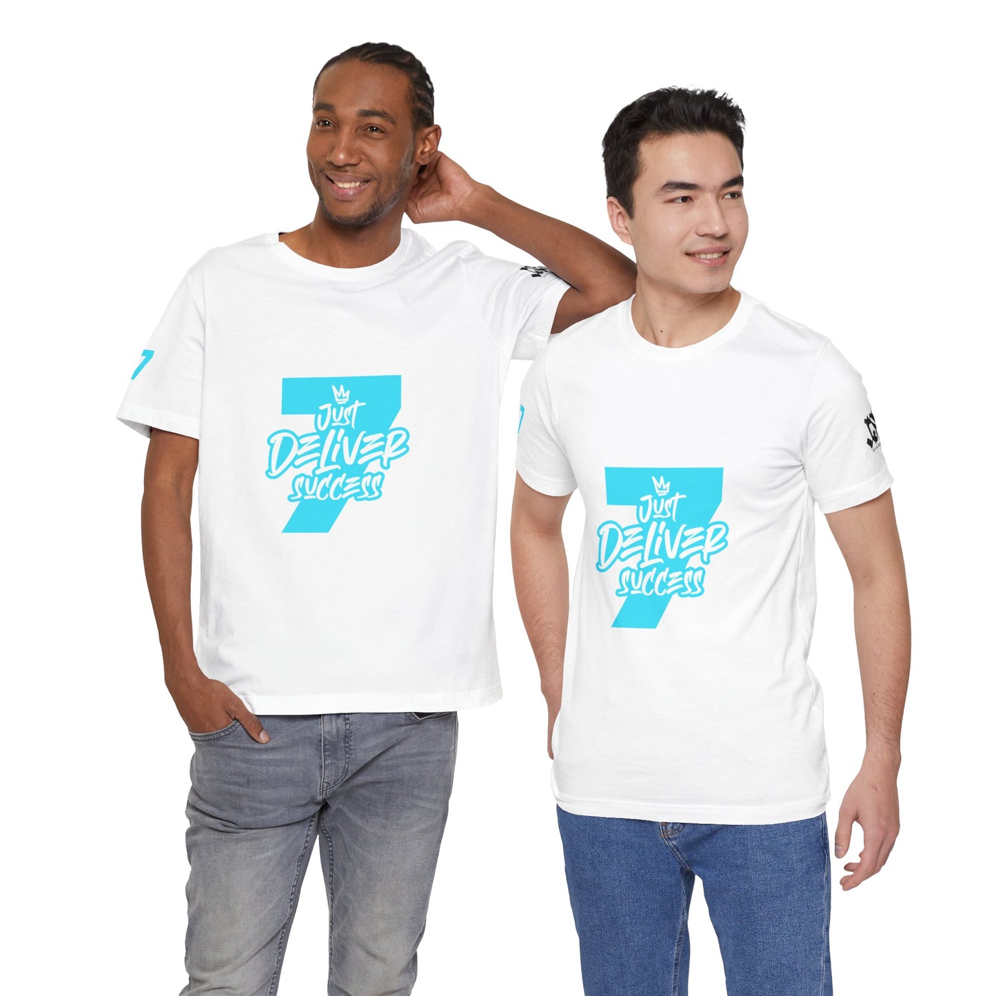 Just Deliver Success Light Blue That City 7 Summer Collection t-shirts featuring two models, showcasing comfort and style.