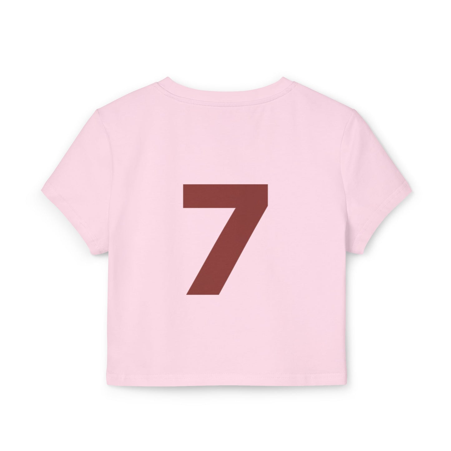 Just Deliver Success Women's Baby Tee That City 7 Collection pink cropped tee with large brown number 7 on the back.