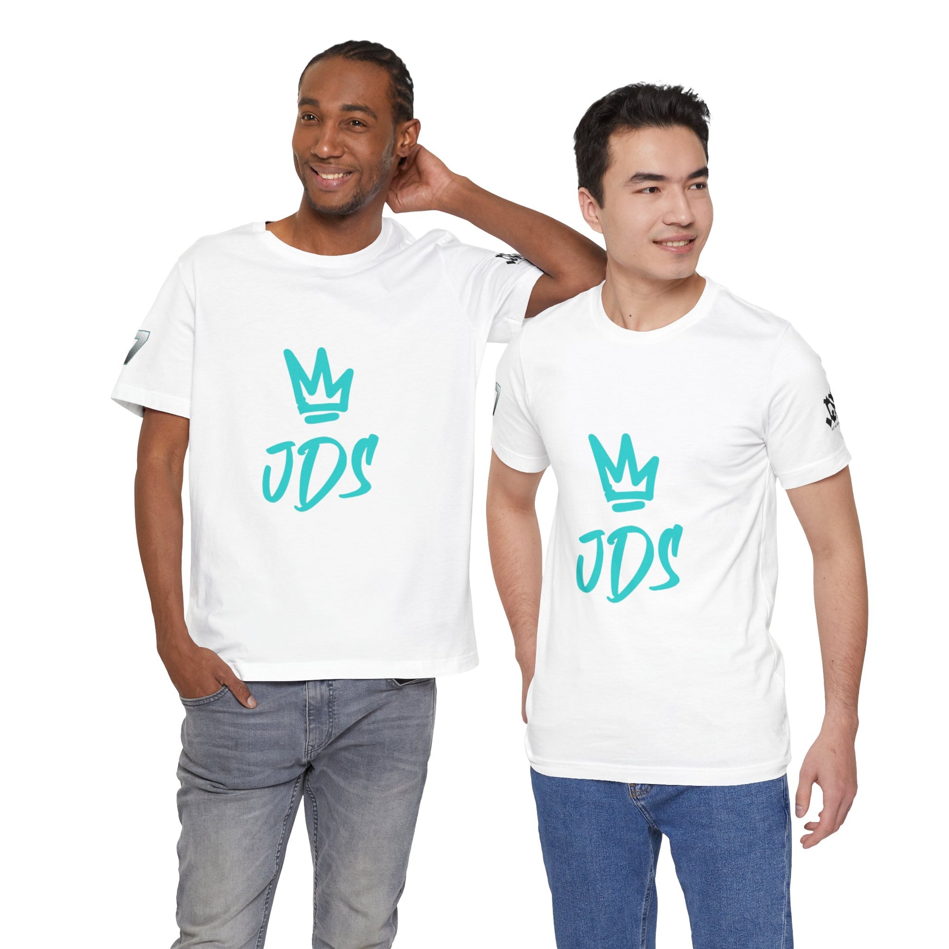 Just Deliver Success Blue Combo That City 7 Summer Collection featuring two models in stylish white t-shirts with JDS logo.