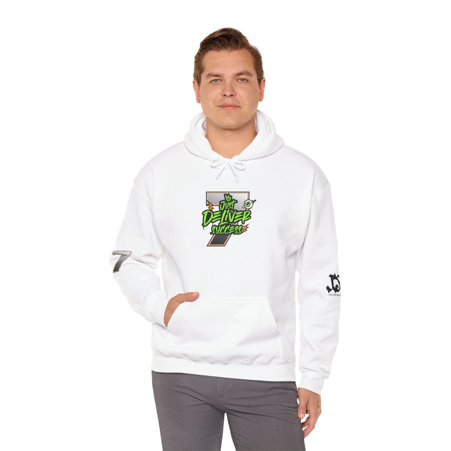 Unisex Hoodie - Just Deliver Success Da Desert Collection featuring a vibrant graphic design on a white background.