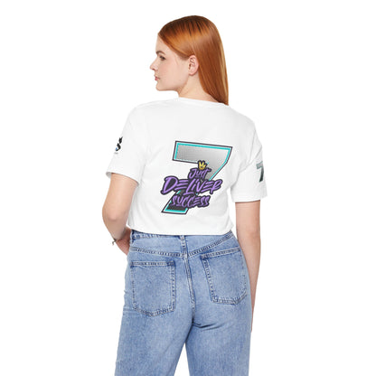 Just Deliver Success Blue Combo That City 7 Summer Collection white t-shirt with graphic design on the back.