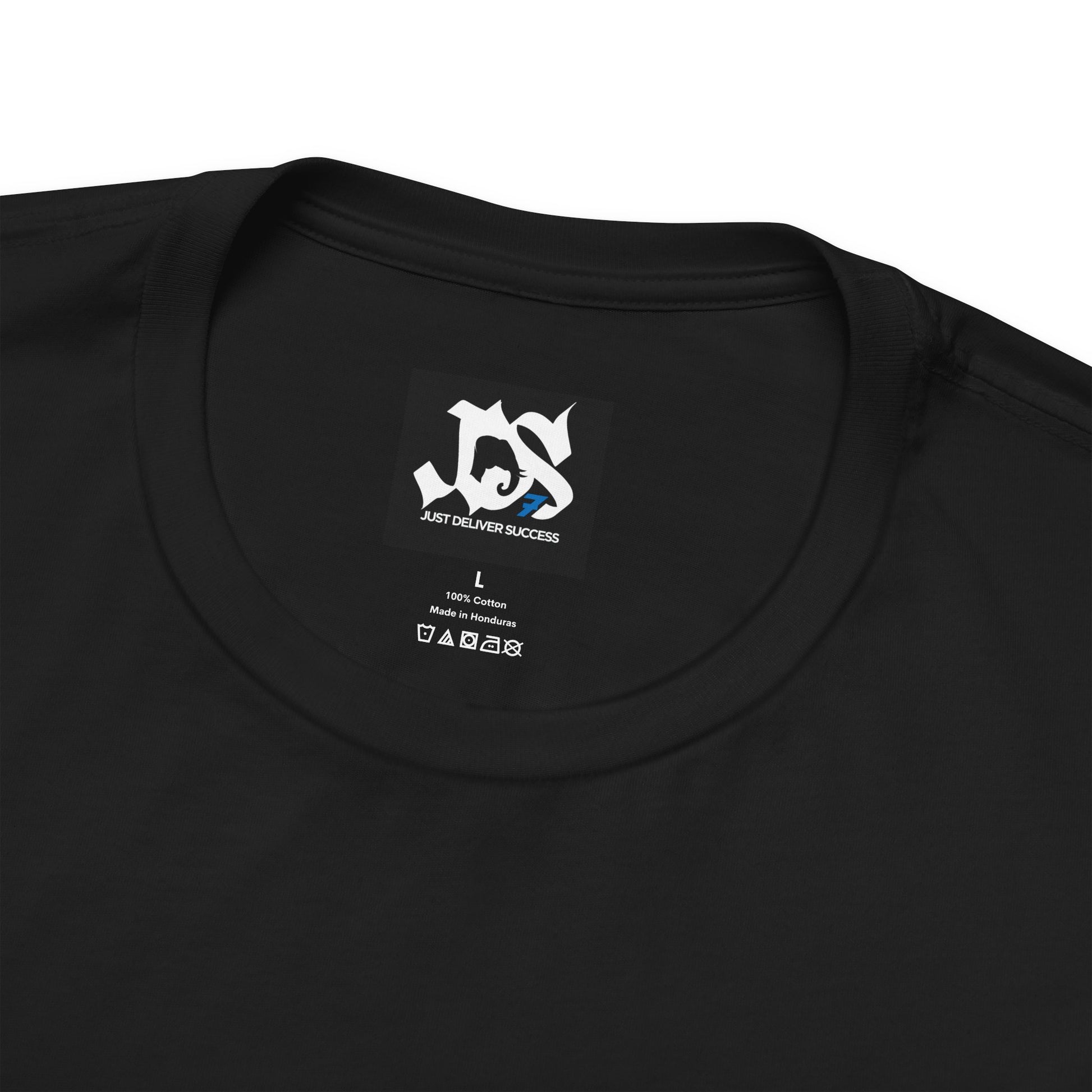Just Deliver Success Da Desert That City 7 Summer Collection black t-shirt neckline with logo tag