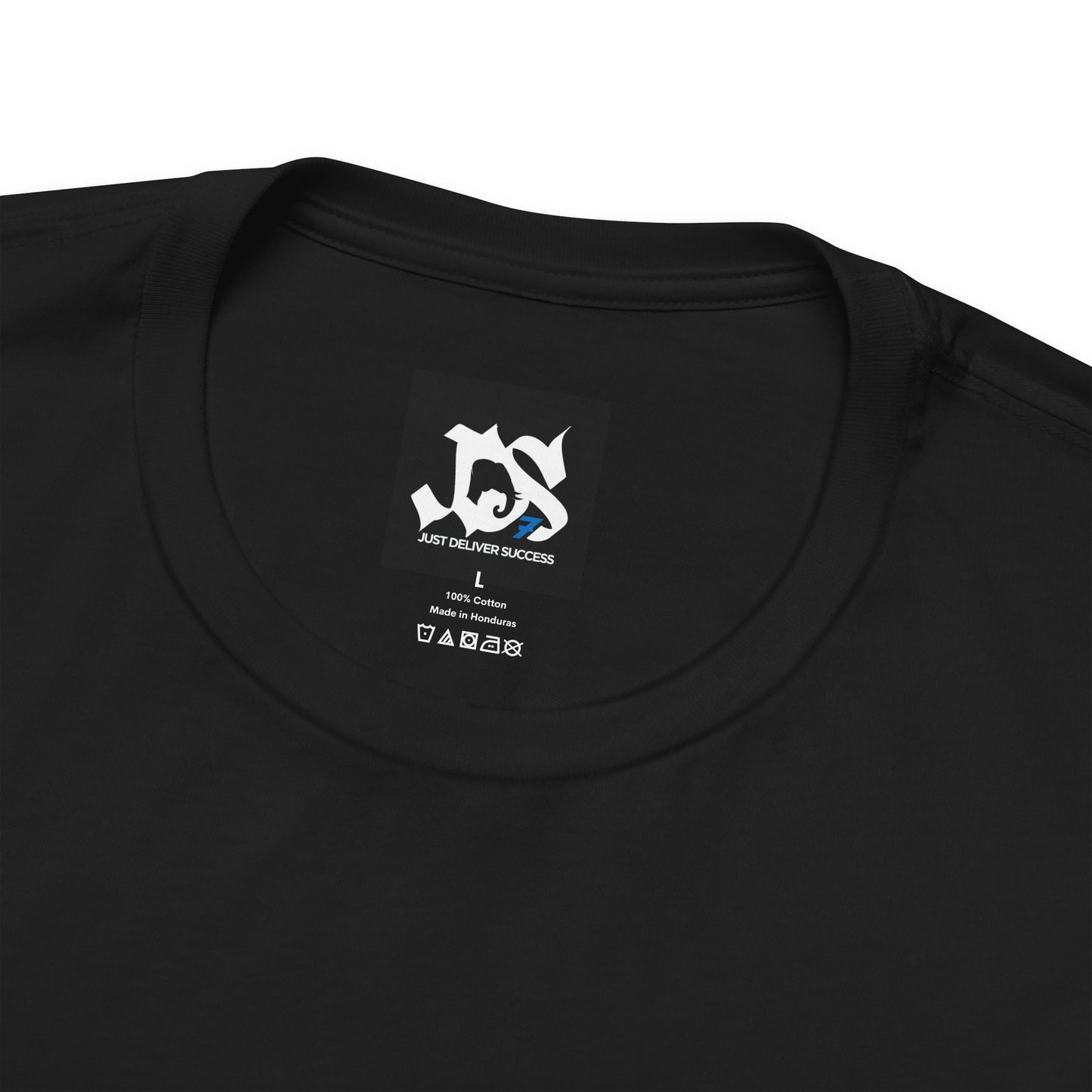 Just Deliver Success Gold That City 7 Summer Collection black t-shirt collar and label design detail