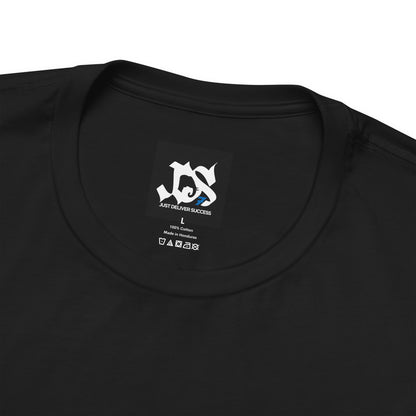 Just Deliver Success Gold That City 7 Summer Collection black t-shirt collar and label design detail