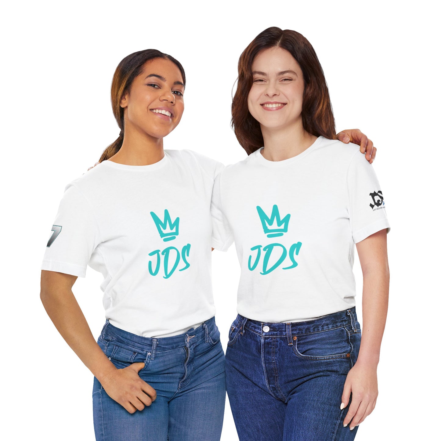 Just Deliver Success Blue Combo That City 7 Summer Collection featuring two women wearing JDS t-shirts in white.
