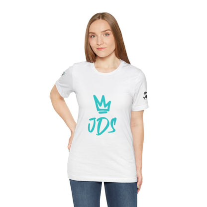 Just Deliver Success Blue Combo That City 7 Summer Collection white t-shirt with JDS logo worn by a model.