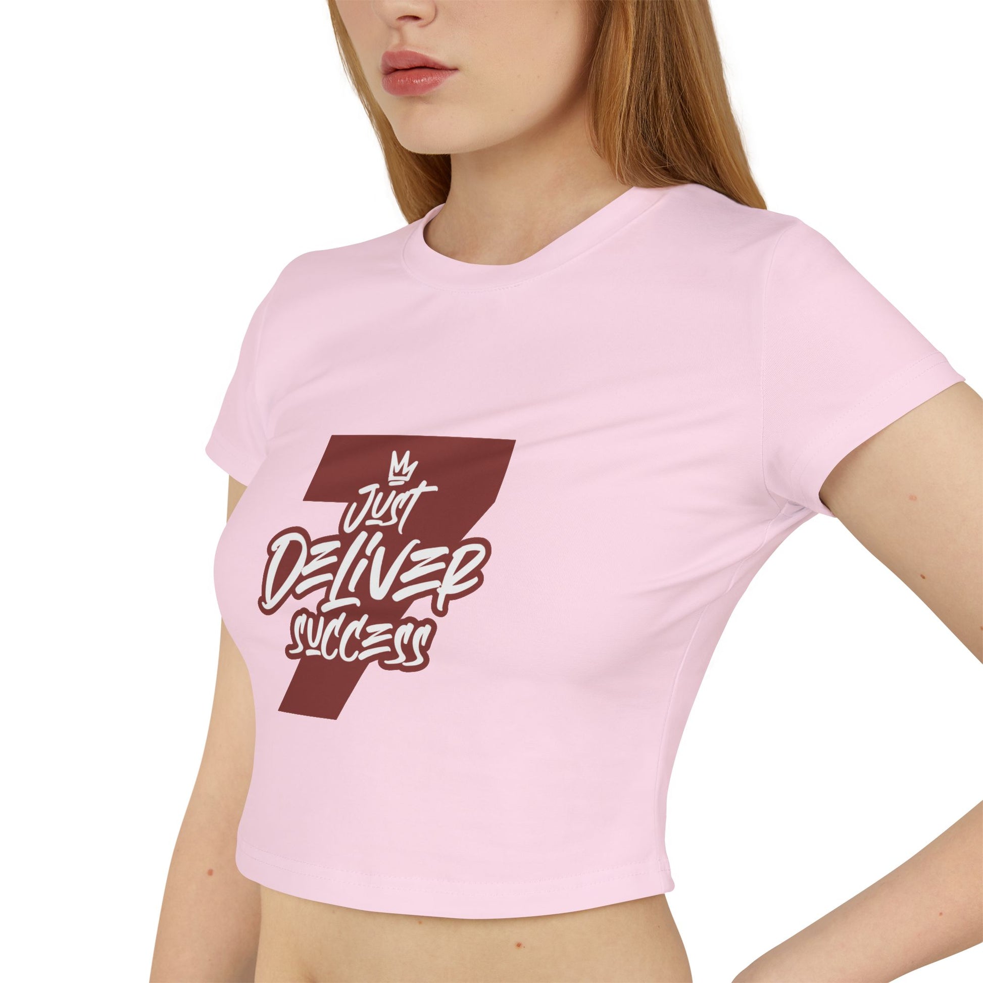 Just Deliver Success Women's Baby Tee That City 7 Collection, pink cropped t-shirt with stylish logo.
