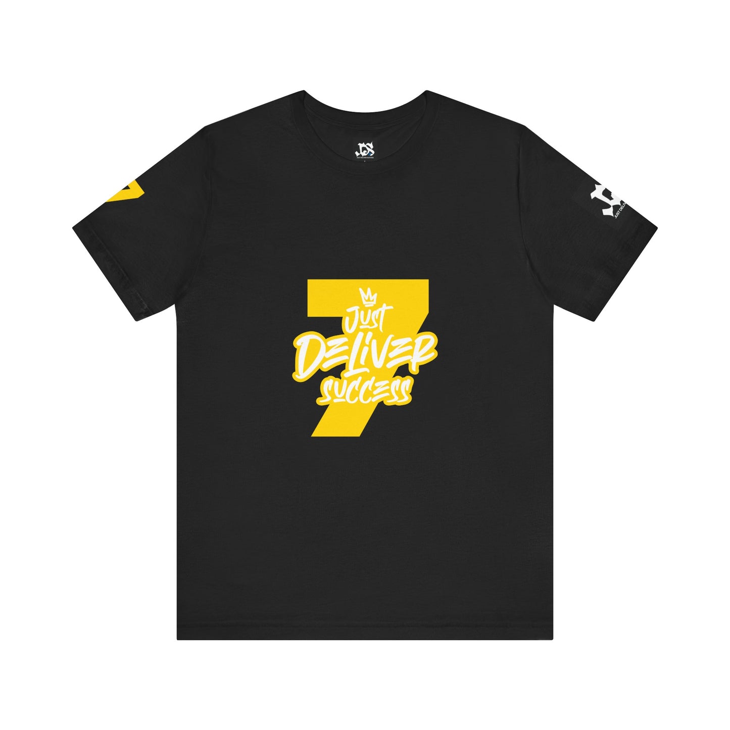 Just Deliver Success Gold That City 7 Summer Collection black t-shirt with yellow graphic design