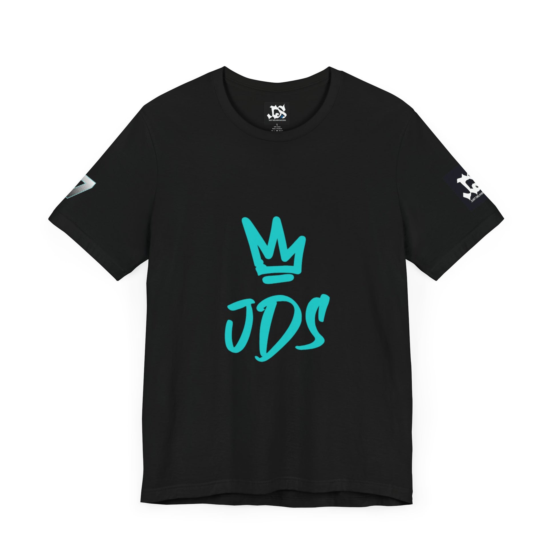 Just Deliver Success Blue Combo That City 7 Summer Collection black t-shirt featuring JDS logo in turquoise.