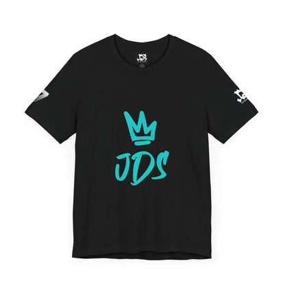Just Deliver Success Blue Combo That City 7 Summer Collection black t-shirt featuring JDS logo in turquoise.