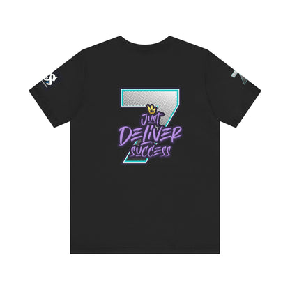 Just Deliver Success Blue Combo That City 7 Summer Collection graphic t-shirt with a bold '7' design on a black background.