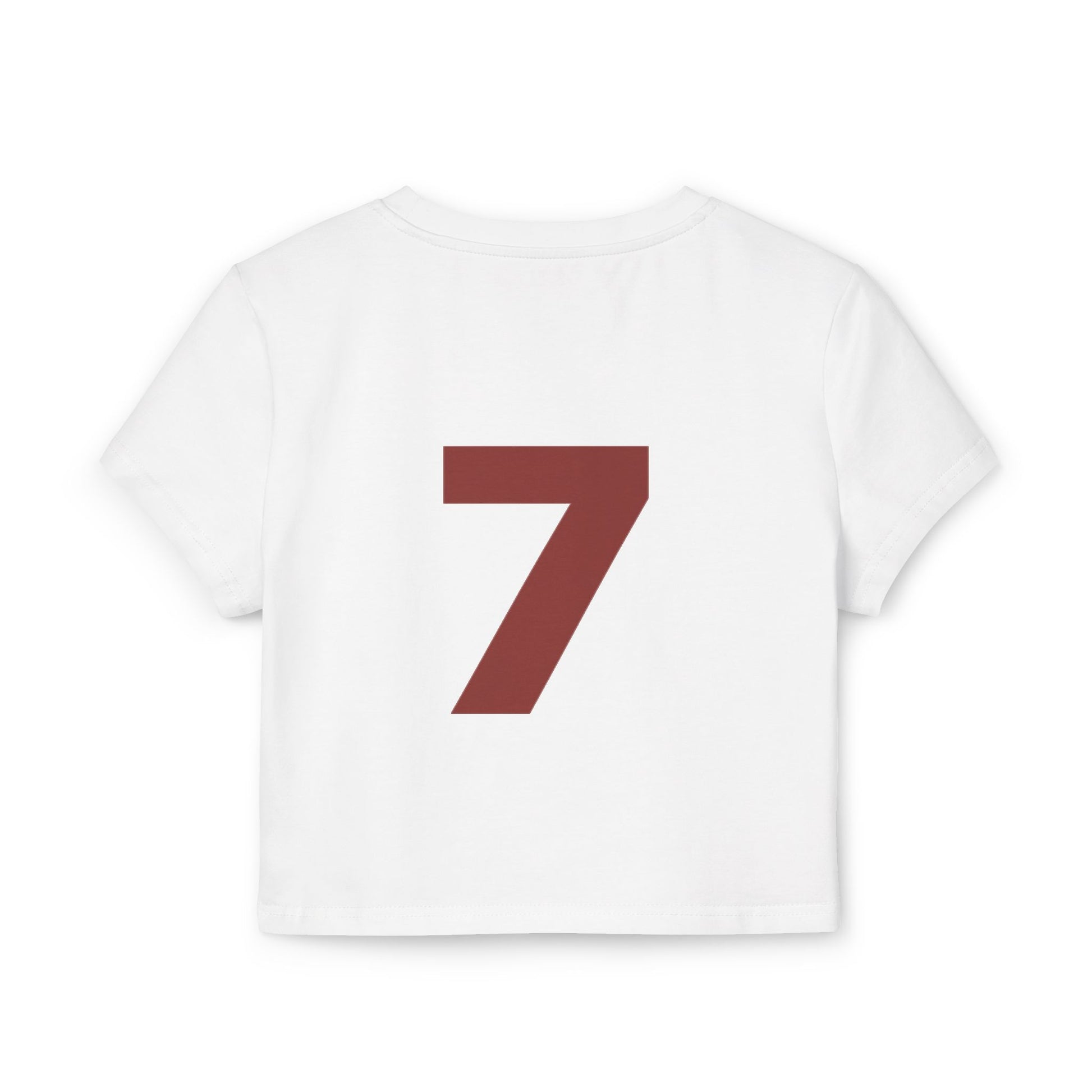 Just Deliver Success Women's Baby Tee That City 7 Collection back view featuring a large number 7.