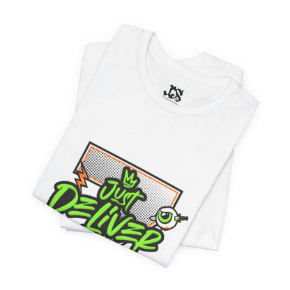 Just Deliver Success Da Desert That City 7 Summer Collection white graphic t-shirt with colorful design on front