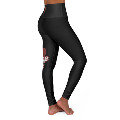 Just Deliver Success Light Blue High Waisted Yoga Leggings shown in a side view, showcasing the high waist design.