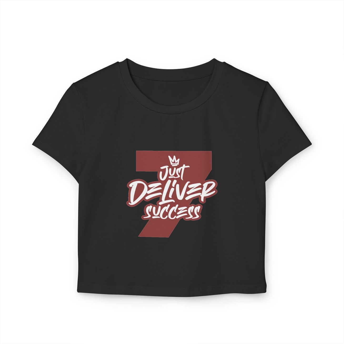Just Deliver Success Women's Baby Tee That City 7 Collection in black featuring bold graphic design.