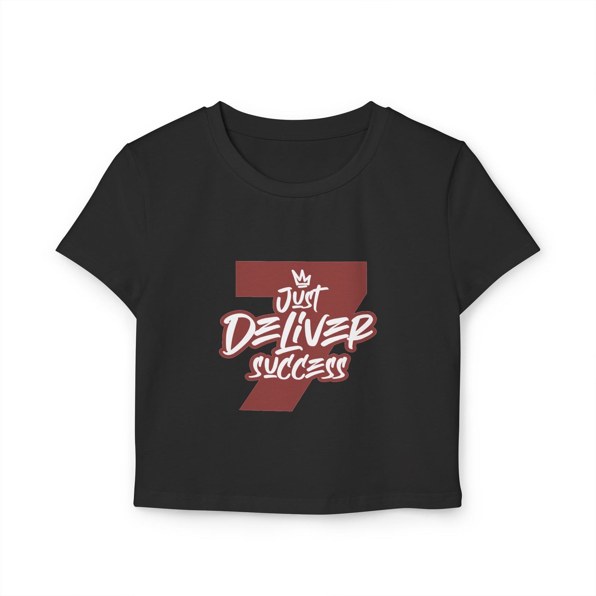 Just Deliver Success Women's Baby Tee That City 7 Collection in black featuring bold graphic design.
