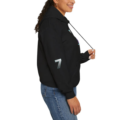 Unisex Just Deliver Success That City 7 Sweater displayed on a woman, featuring a hood and stylish design in black.