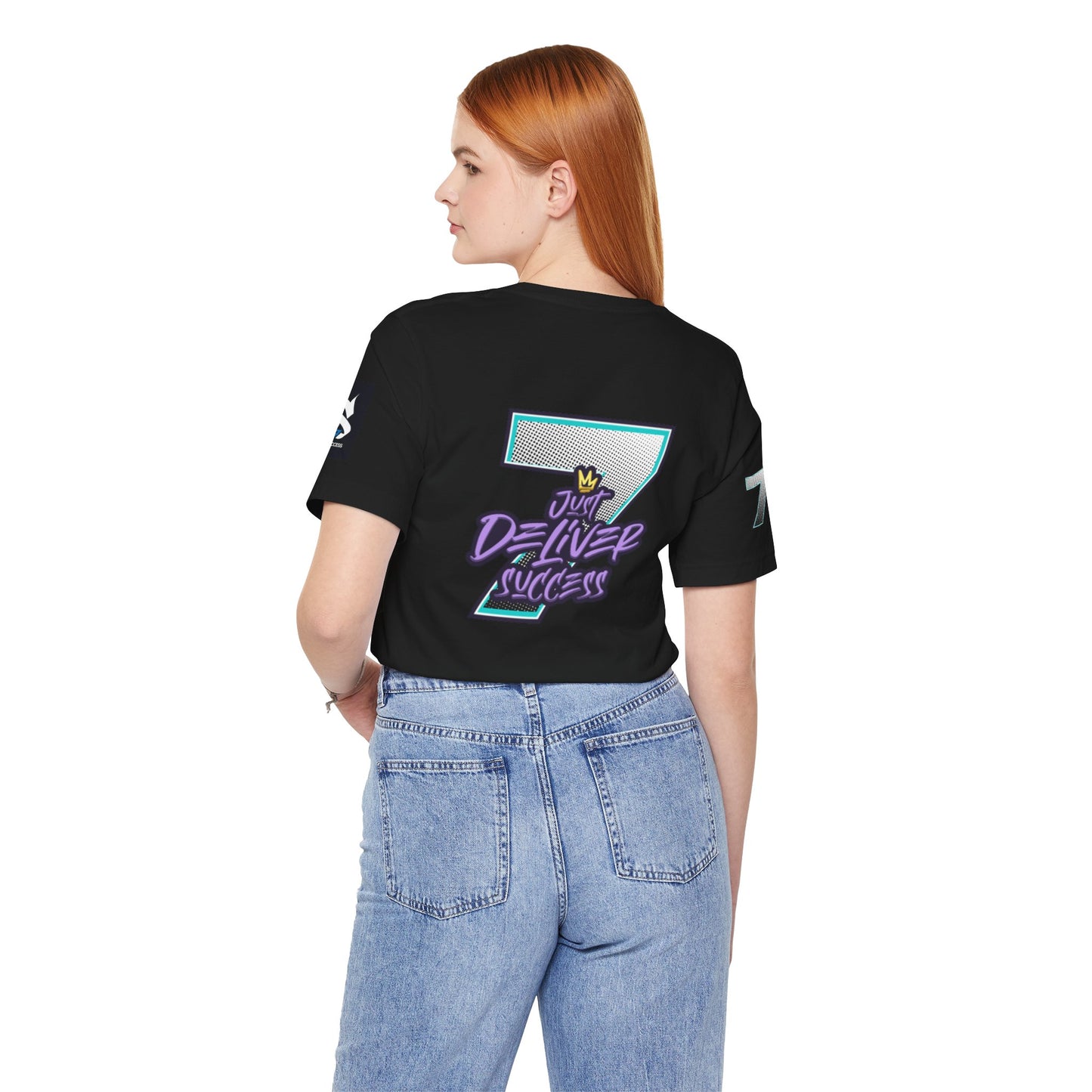 Just Deliver Success Blue Combo That City 7 Summer Collection black t-shirt back view model wearing