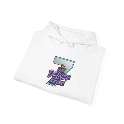 Unisex Just Deliver Success That City 7 Sweater displayed on a white hoodie with graphic design.