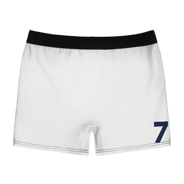 Custom Men’s Boxer Briefs with JDS featuring a sleek white design and a black waistband.