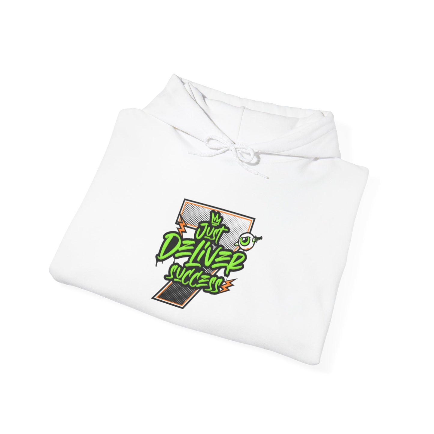 Unisex Hoodie - Just Deliver Success Da Desert Collection in white with vibrant graphic design
