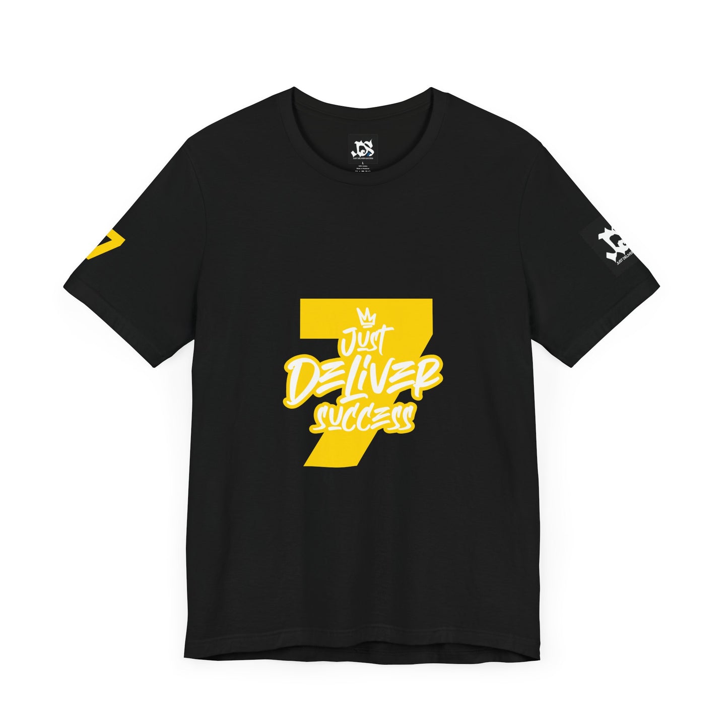 Just Deliver Success Gold That City 7 Summer Collection black t-shirt with yellow graphic design