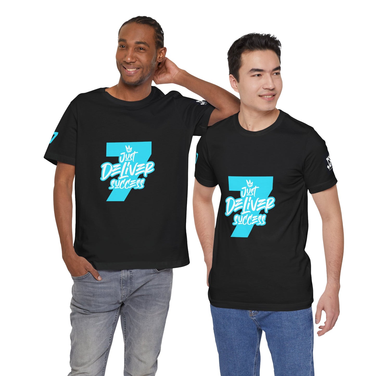 Just Deliver Success Light Blue That City 7 Summer Collection t-shirt on diverse models showcasing stylish design.