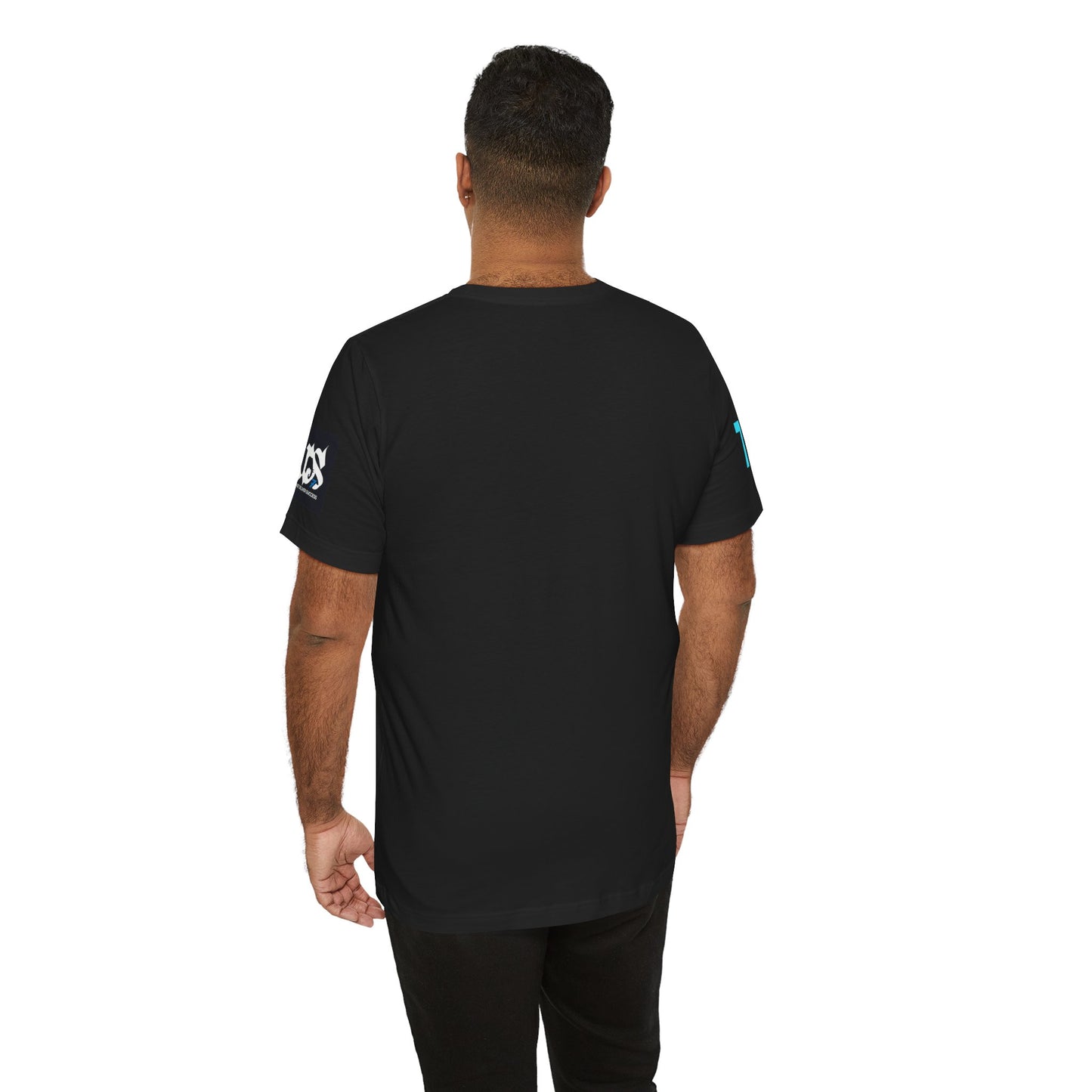 Just Deliver Success Light Blue That City 7 Summer Collection black t-shirt back view on model.