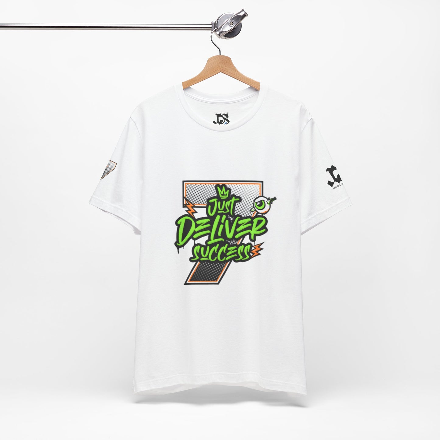 Just Deliver Success Da Desert That City 7 Summer Collection white t-shirt featuring a vibrant graphic design.