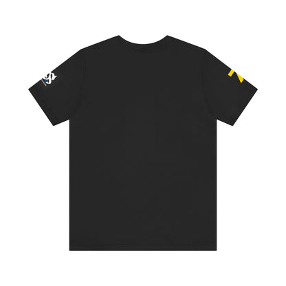 Back view of Just Deliver Success Gold That City 7 Summer Collection black tee shirt.