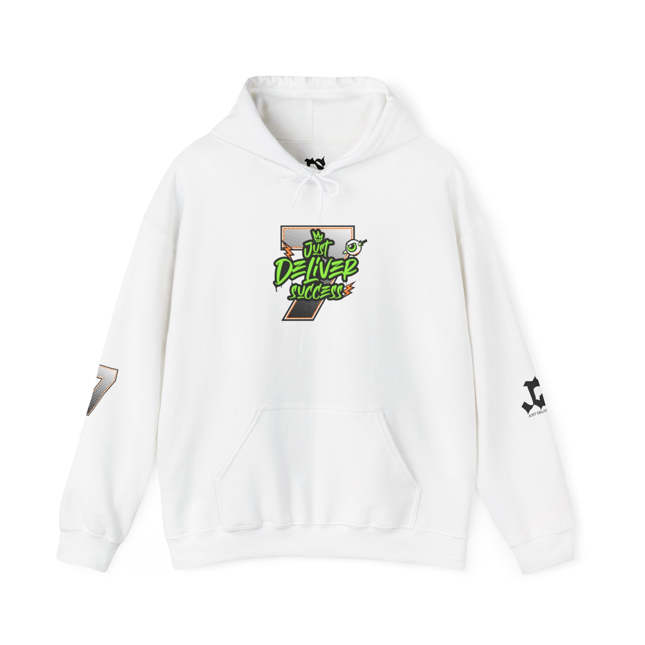 Unisex Hoodie - Just Deliver Success Da Desert Collection, white with colorful graphic design on front.
