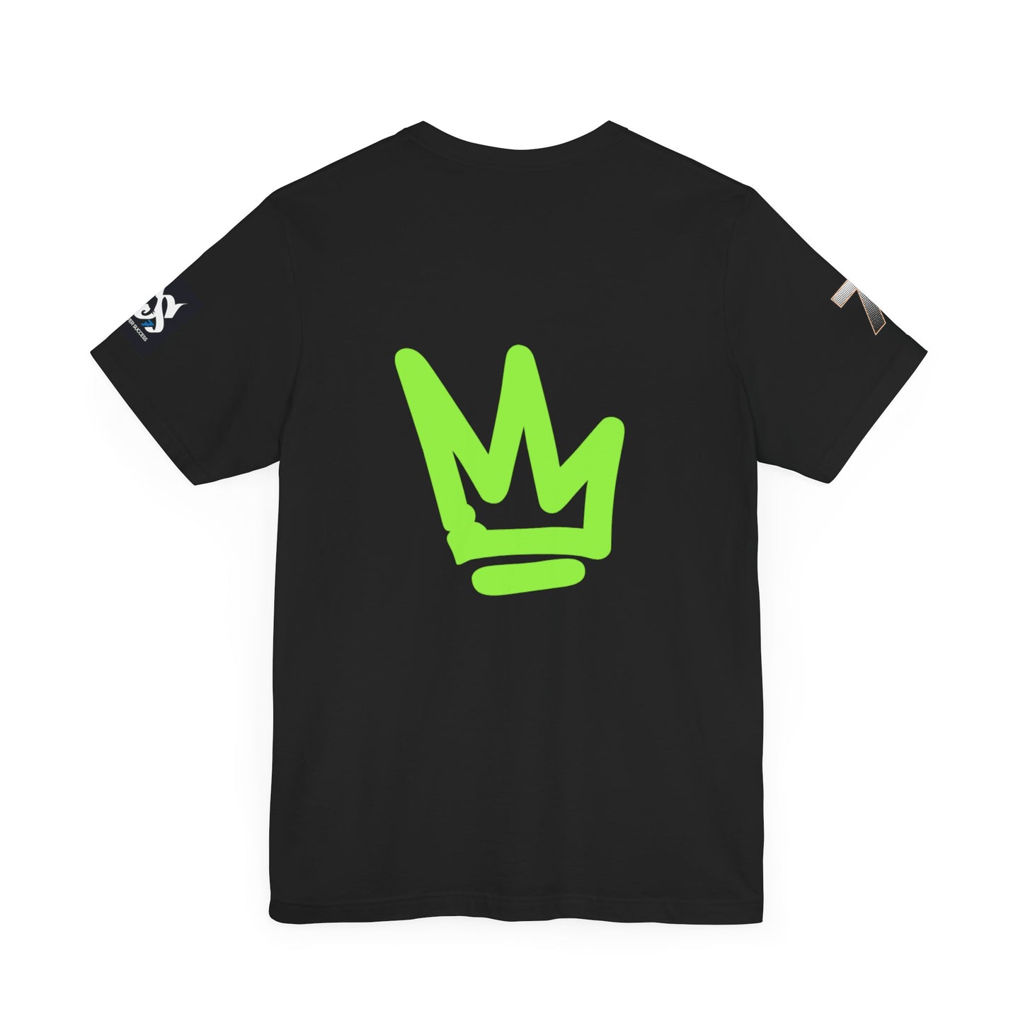 Just Deliver Success Da Desert That City 7 Summer Collection black t-shirt with green crown design on back.