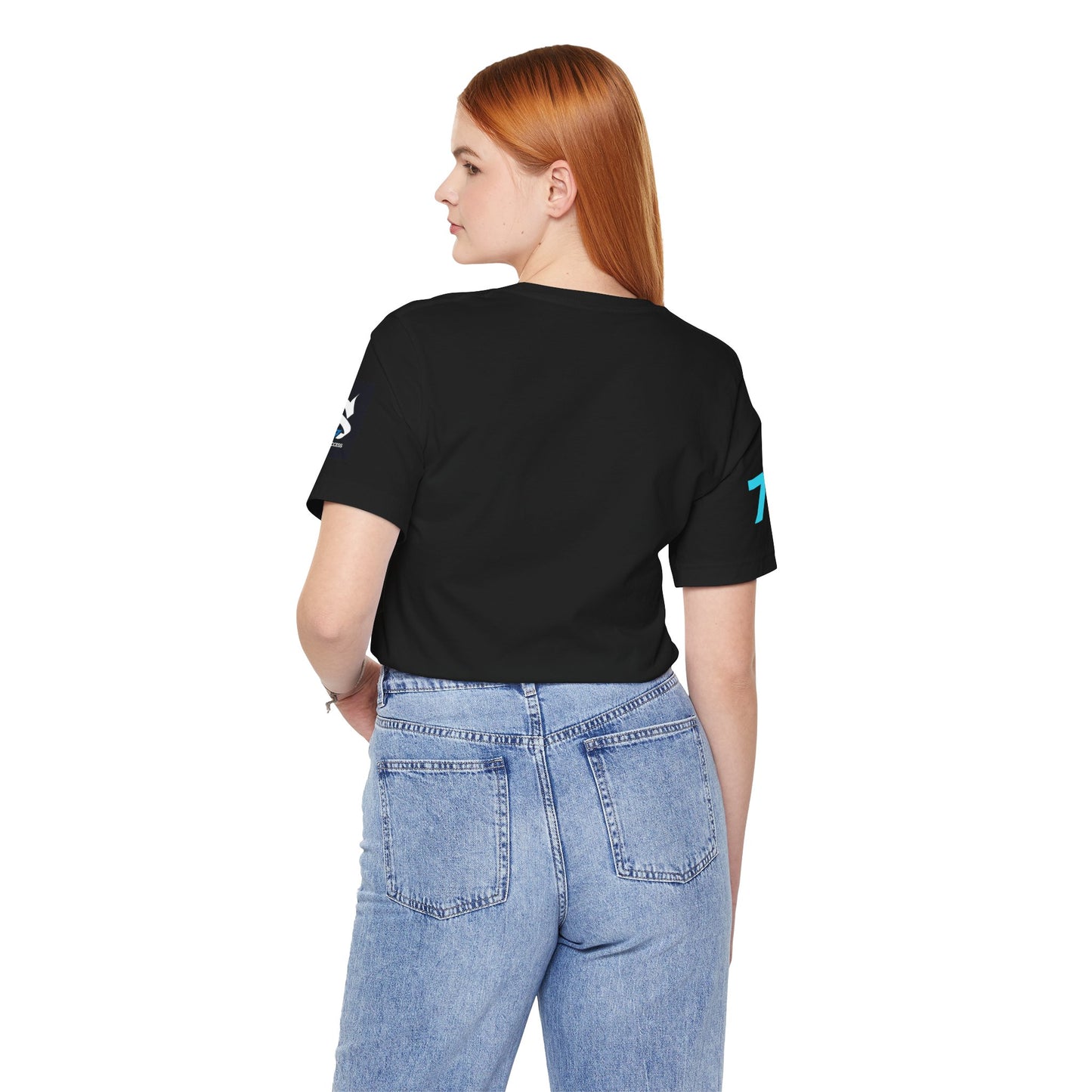 Just Deliver Success Light Blue That City 7 Summer Collection black t-shirt back view on model.