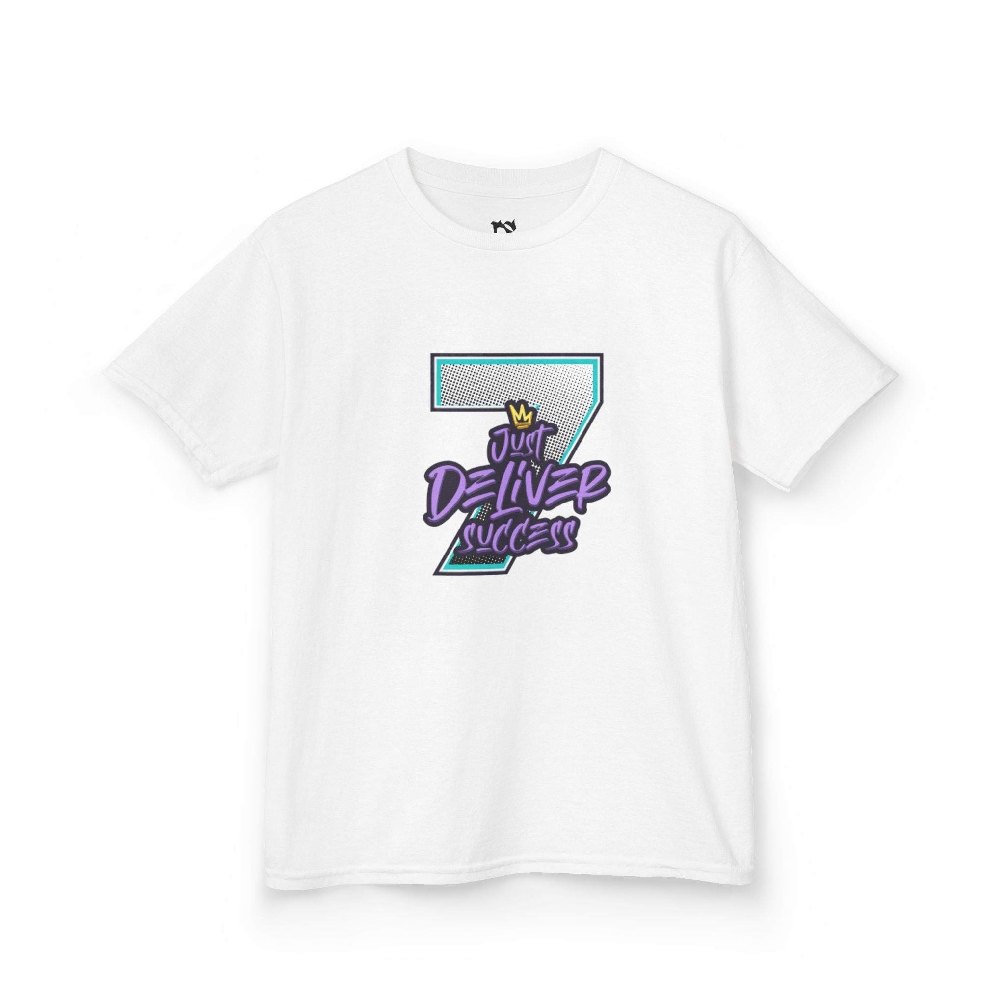 Kids Da Desert Blue Just Deliver Success Tee featuring a bold graphic design with the number 7 and the text Just Deliver Success.