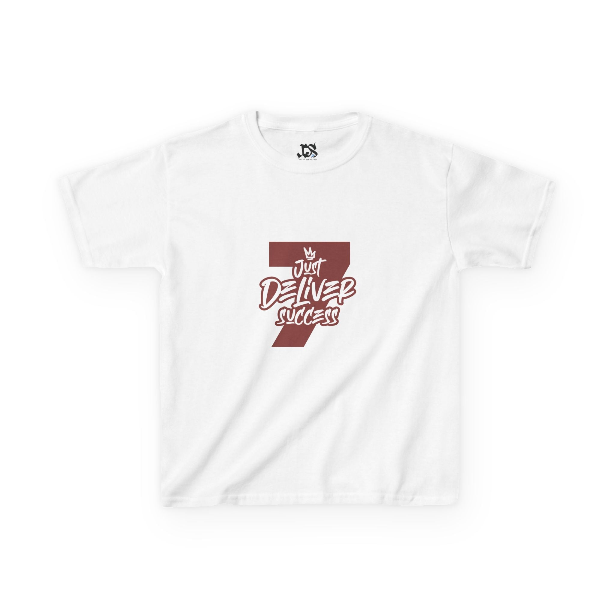 Kids That City 7 Burgundy Just Deliver Success Tee displayed on a white background, perfect for kids' casual wear.