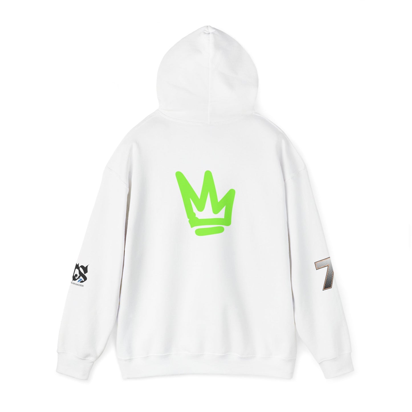 Unisex Hoodie - Just Deliver Success Da Desert Collection back view with green crown logo on white fabric