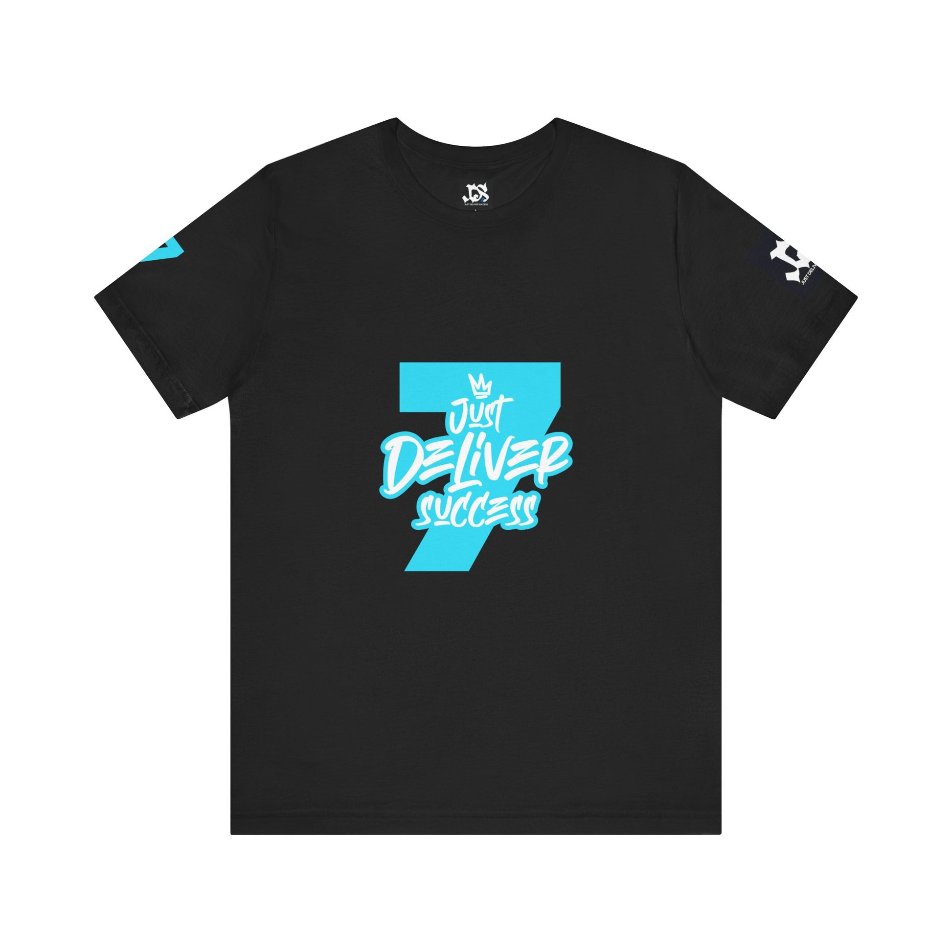 Just Deliver Success Light Blue That City 7 Summer Collection black t-shirt with bold turquoise lettering