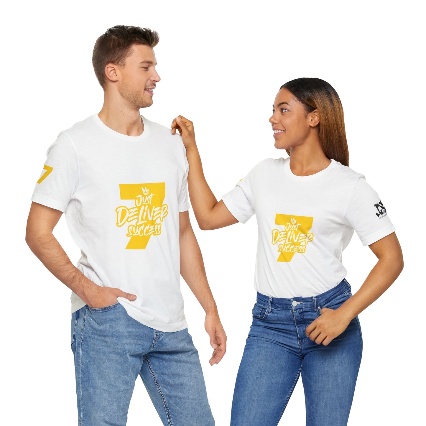 Just Deliver Success Gold That City 7 Summer Collection featuring a couple wearing matching t-shirts with a bold design.