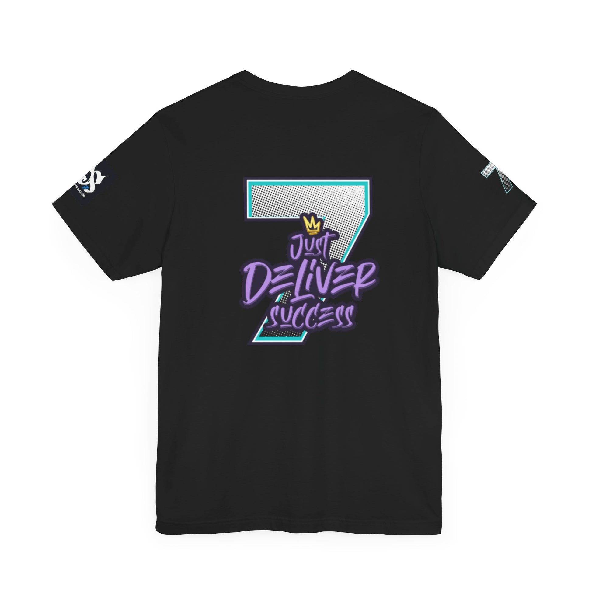 Just Deliver Success Blue Combo That City 7 Summer Collection black t-shirt back view with graphic design.