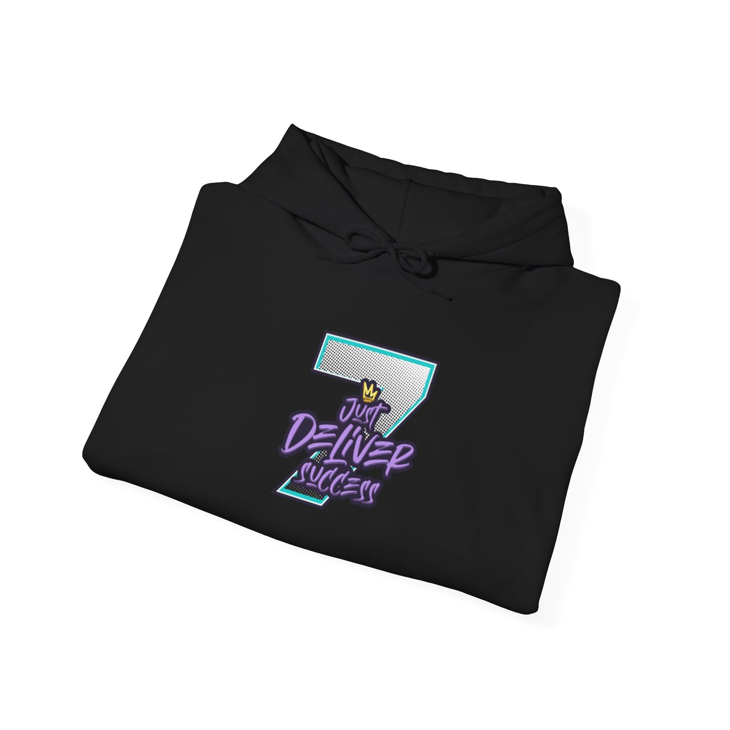 Unisex Just Deliver Success That City 7 Sweater in black with vibrant graphic design.