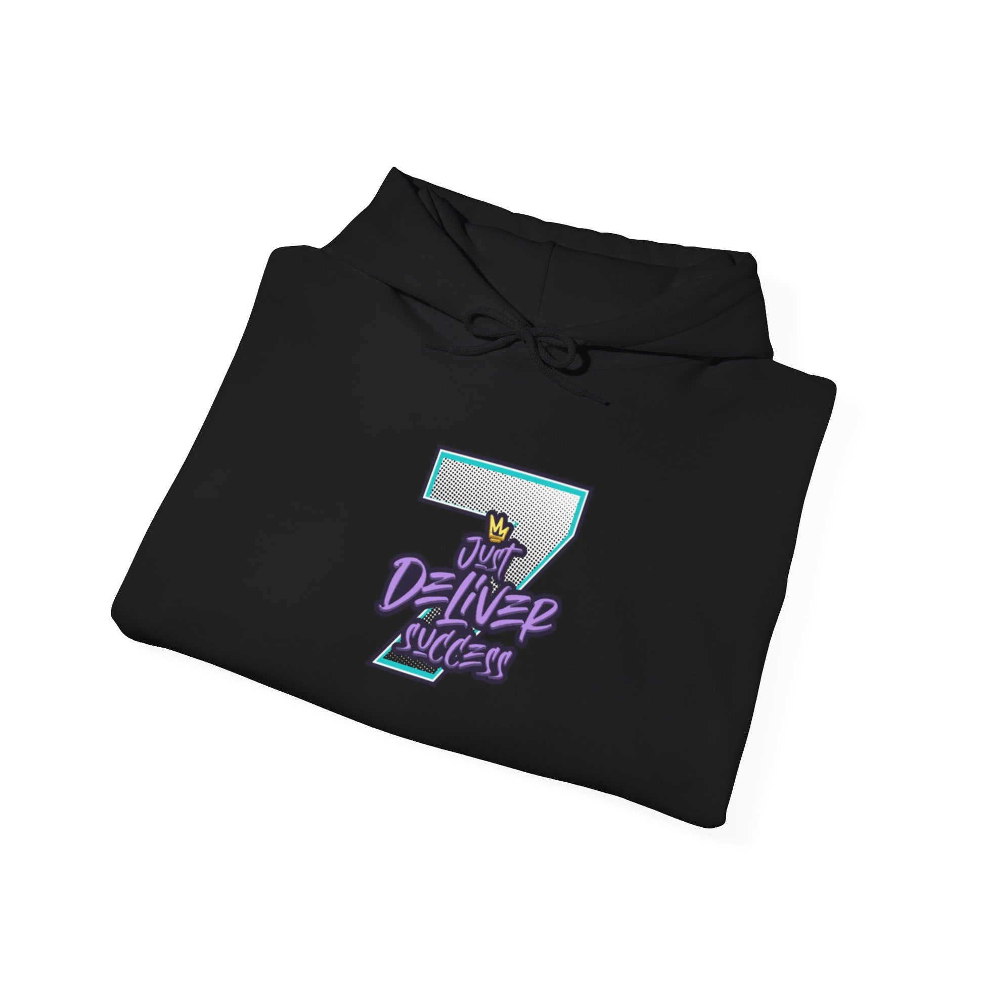 Unisex Just Deliver Success That City 7 Sweater in black with vibrant graphic design.