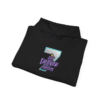 Unisex Just Deliver Success That City 7 Sweater in black with vibrant graphic design.