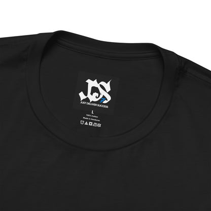 Close-up of the neck label on a black shirt from Just Deliver Success Light Blue That City 7 Summer Collection.